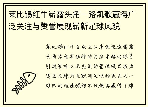 莱比锡红牛崭露头角一路凯歌赢得广泛关注与赞誉展现崭新足球风貌